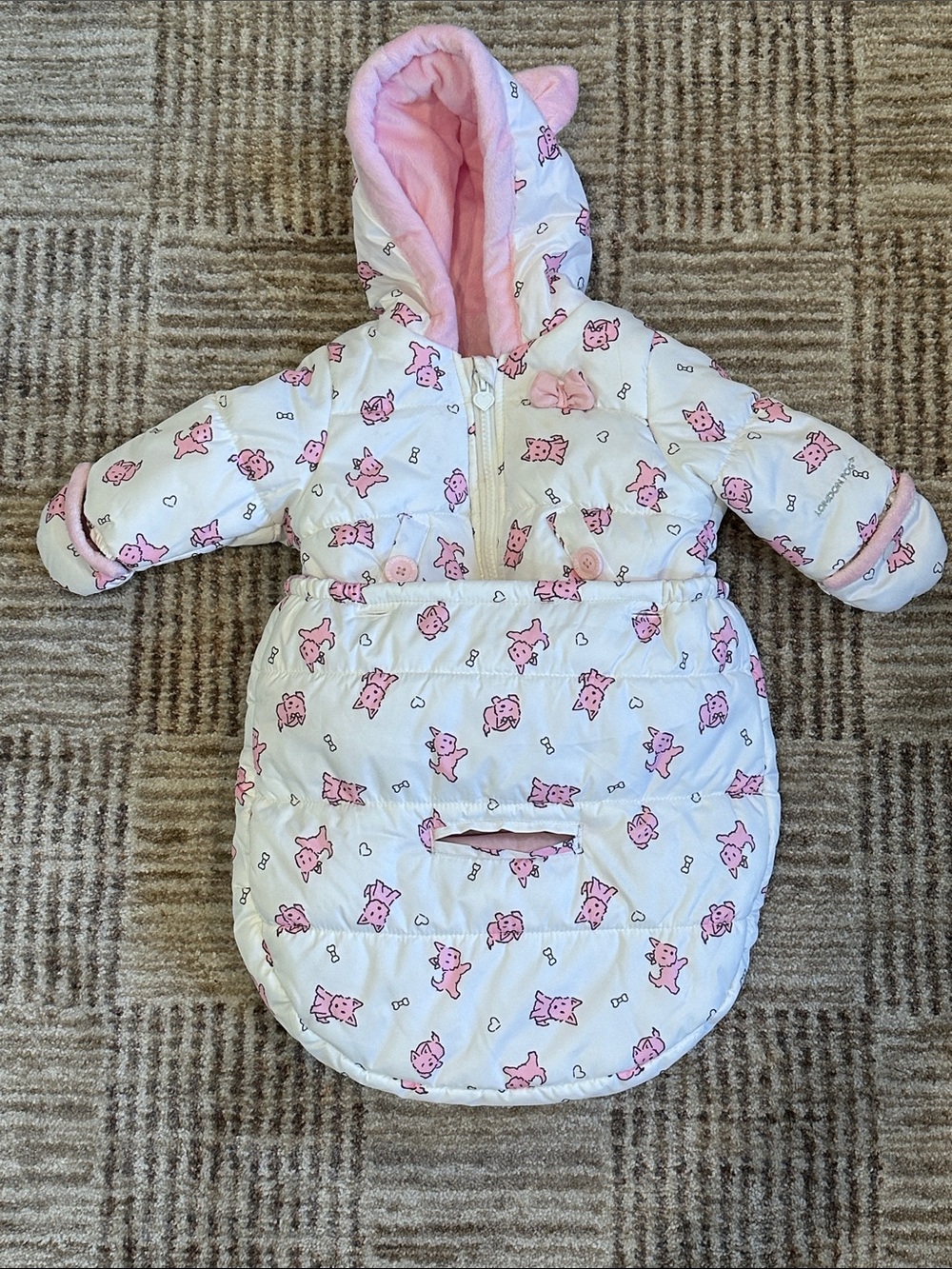 London Fog White and Pink Baby Puffer Snowsuit with Hood